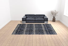 Blue And Ivory Striped Stain Resistant Area Rug - 10' X 13'