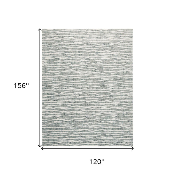 Gray Green And Ivory Striped Distressed Stain Resistant Area Rug  10' x 13'