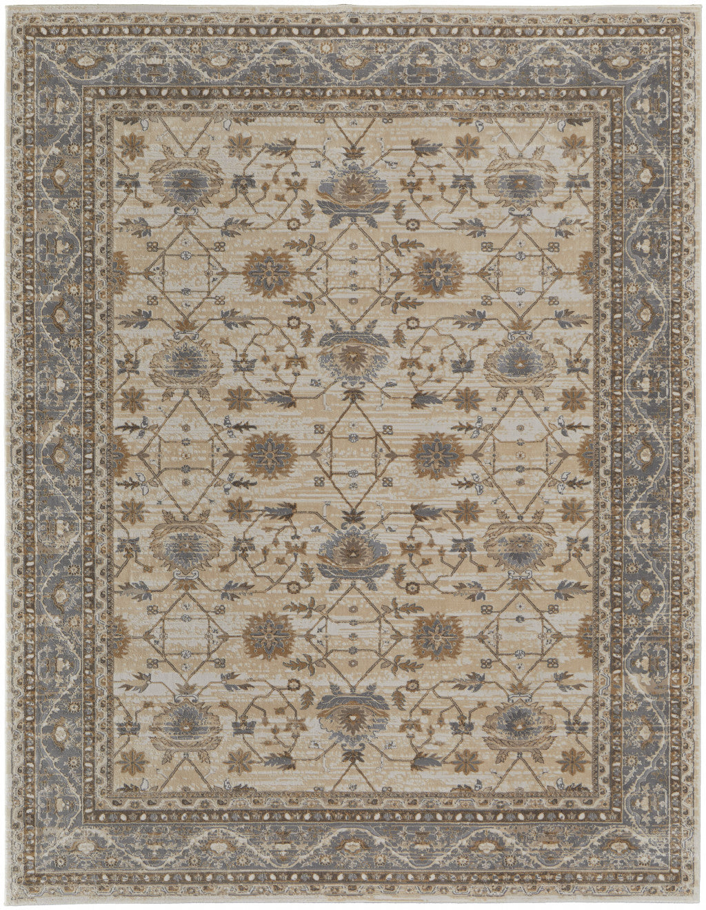 9' X 12' Tan Ivory And Gray Power Loom Area Rug