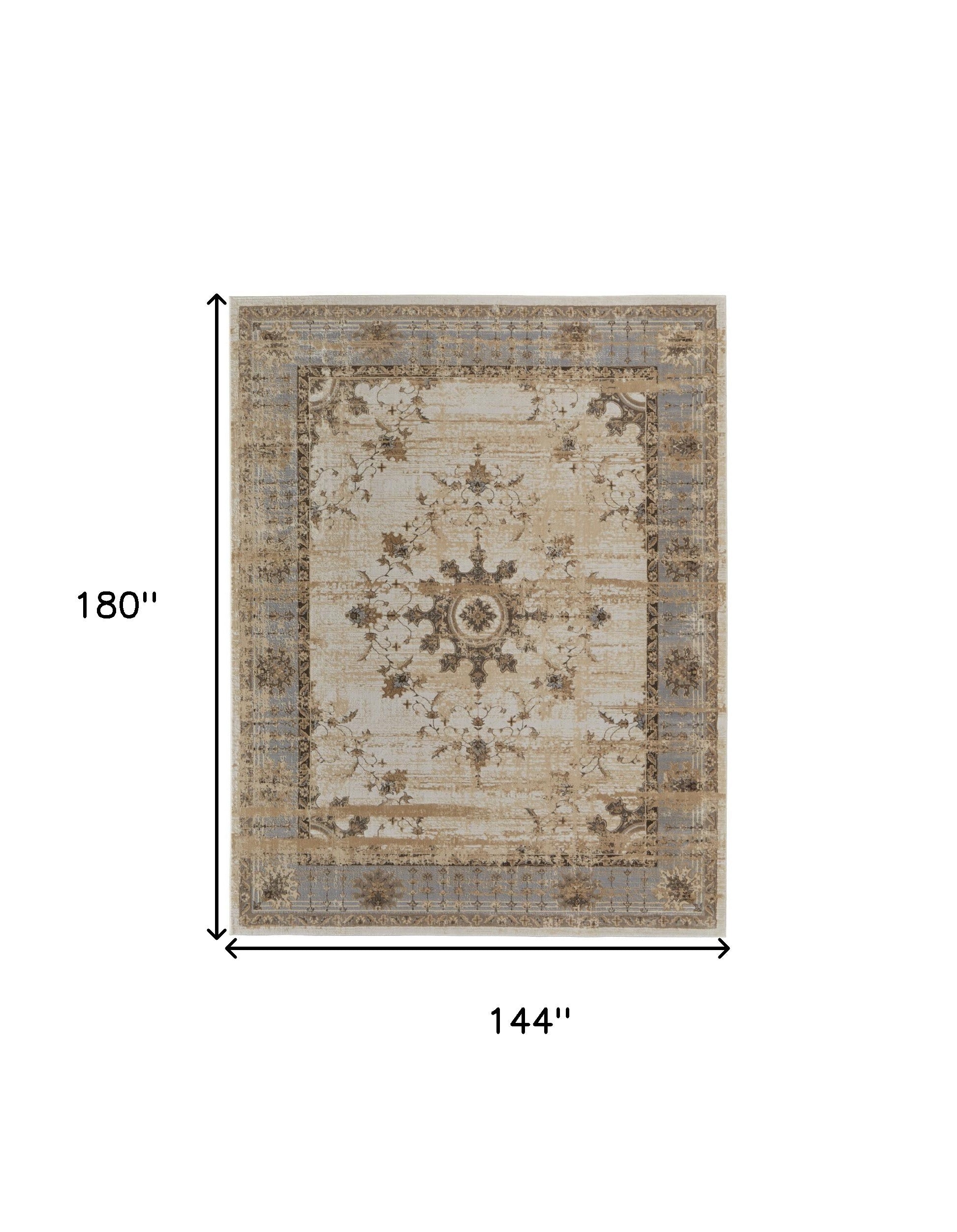 9' X 12' Tan Brown And Gray Power Loom Distressed Area Rug