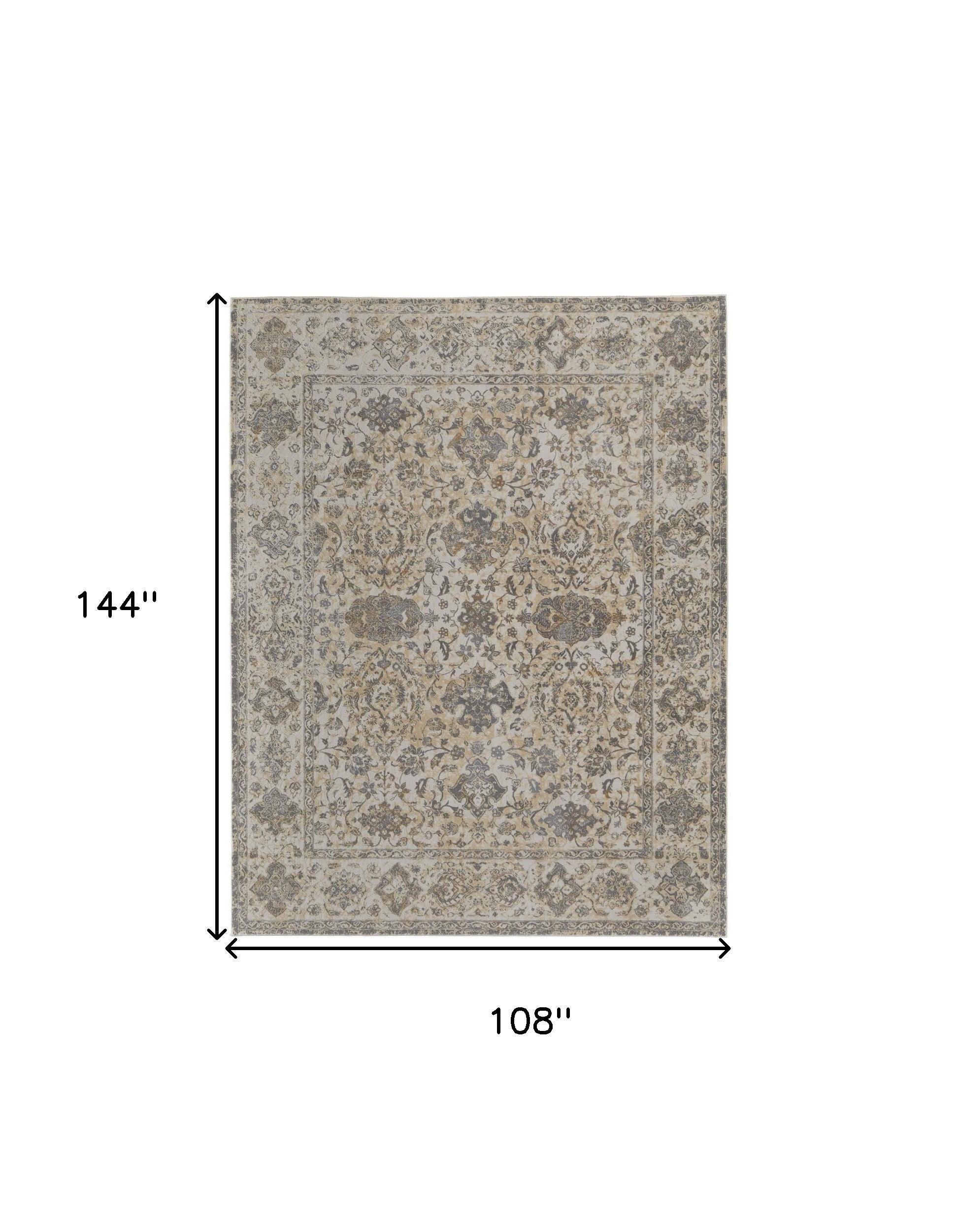 9' X 12' Ivory Tan And Gray Power Loom Area Rug