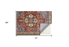 4' X 6' Blue Red And Ivory Floral Area Rug