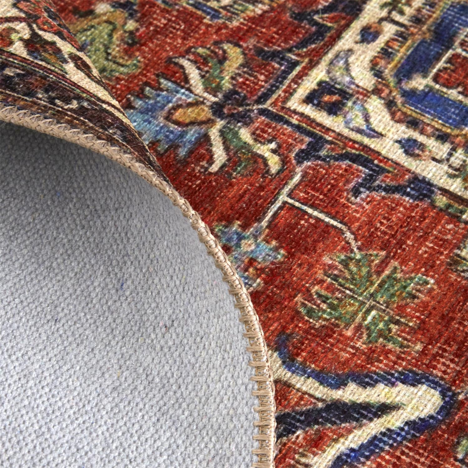 4' X 6' Blue Red And Ivory Floral Area Rug