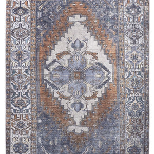 4' X 6' Blue Ivory And Brown Floral Area Rug