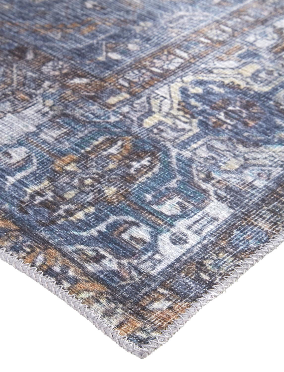 4' X 6' Blue Ivory And Brown Floral Area Rug