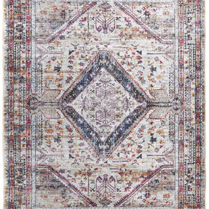 4' X 6' Ivory Red And Pink Abstract Area Rug