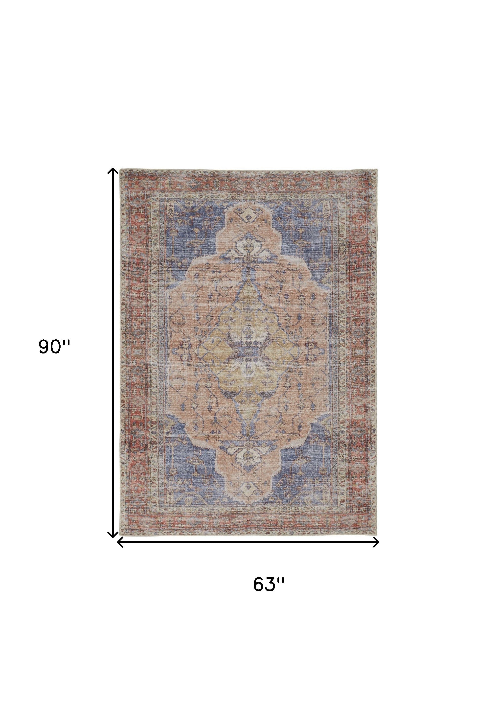 Red Tan And Blue Abstract Area Rug - 4' x 6'