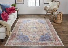 Red Tan And Blue Abstract Area Rug - 4' x 6'