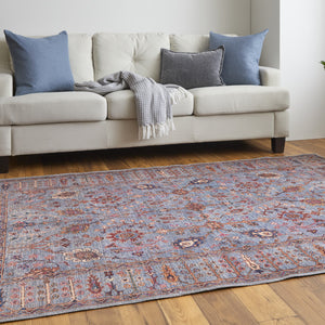 4' X 6' Gray Blue And Red Floral Power Loom Area Rug