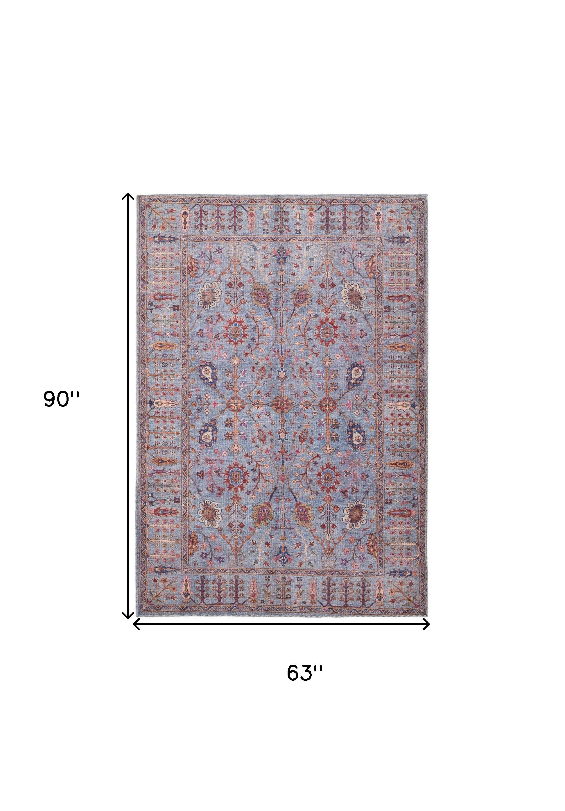 4' X 6' Gray Blue And Red Floral Power Loom Area Rug