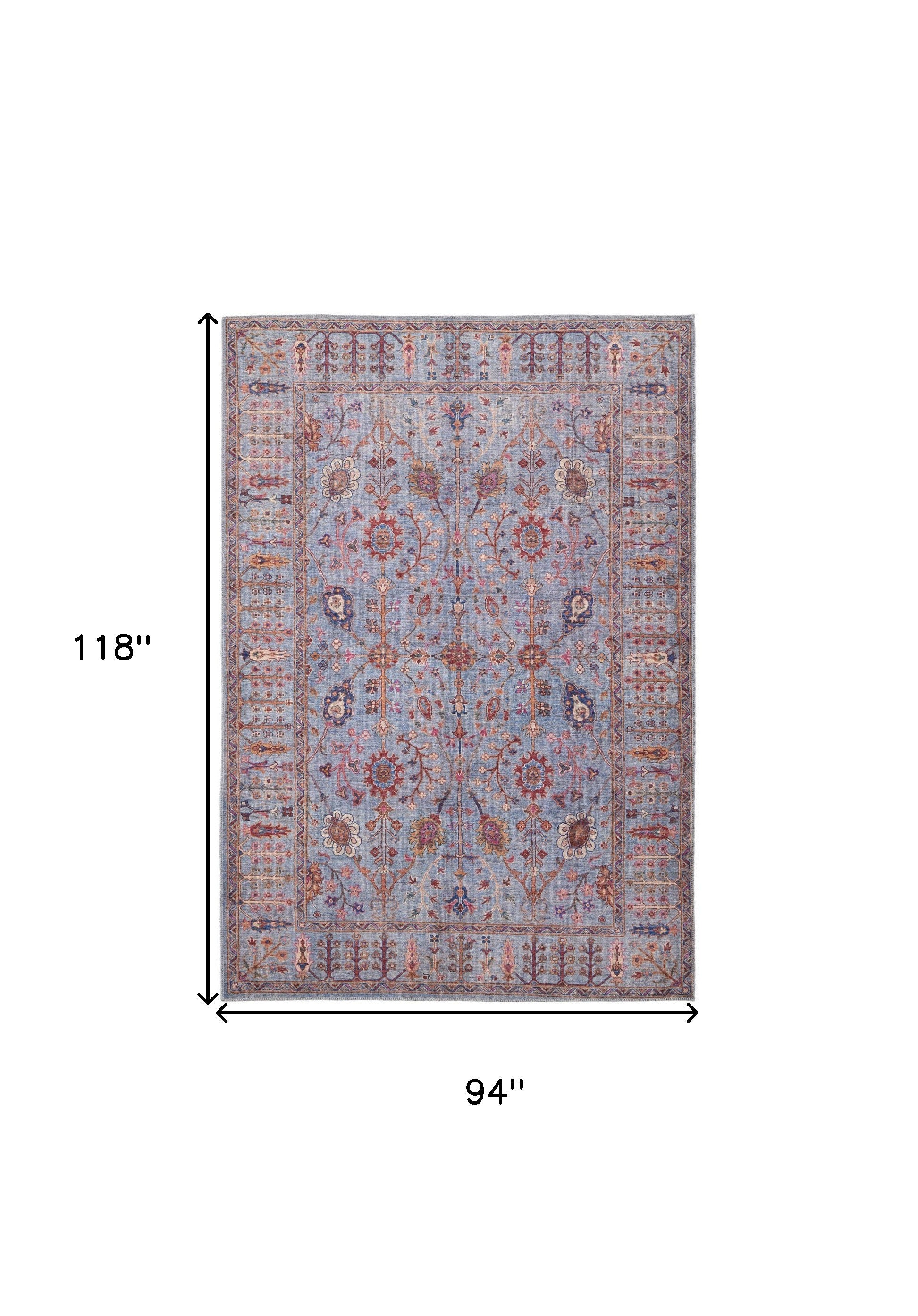 4' X 6' Gray Blue And Red Floral Power Loom Area Rug