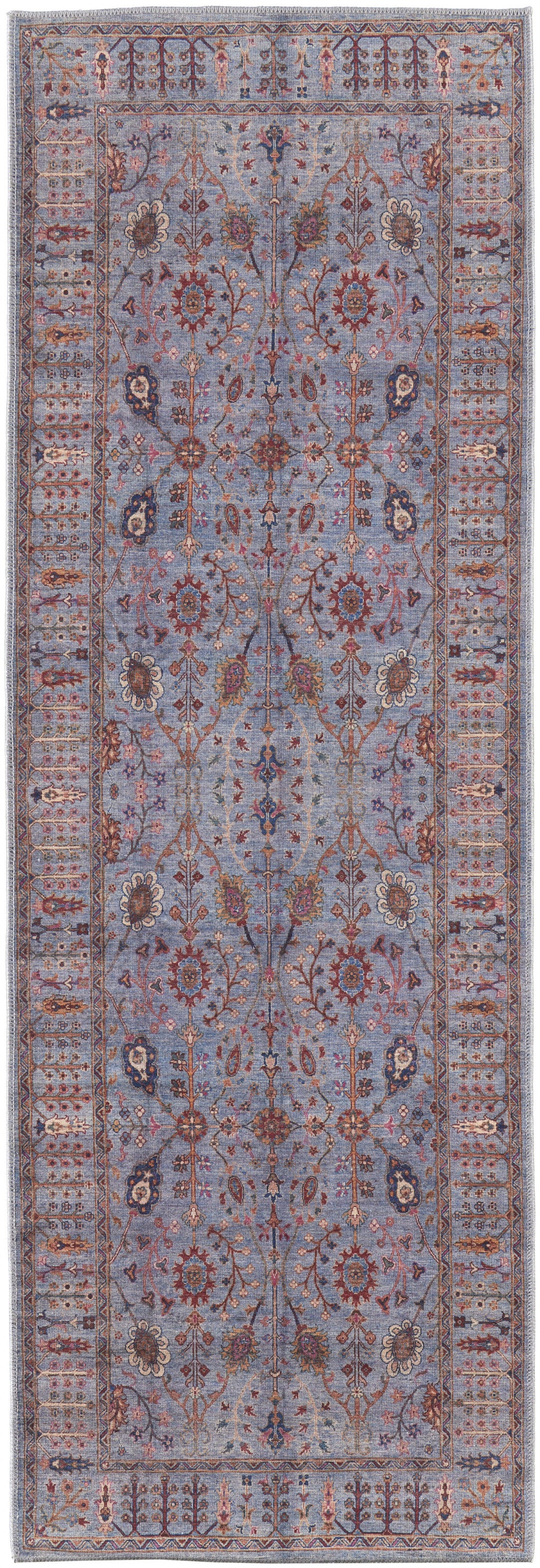 4' X 6' Gray Blue And Red Floral Power Loom Area Rug