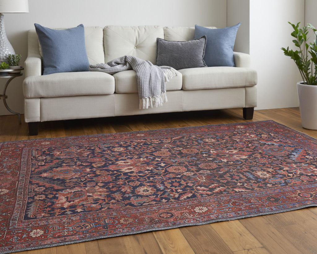 Red Orange And Blue Floral Power Loom Area Rug