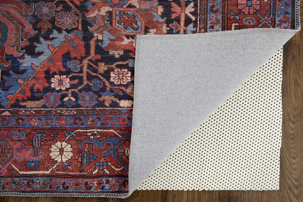 Red Orange And Blue Floral Power Loom Area Rug