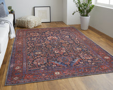Red Orange And Blue Floral Power Loom Area Rug