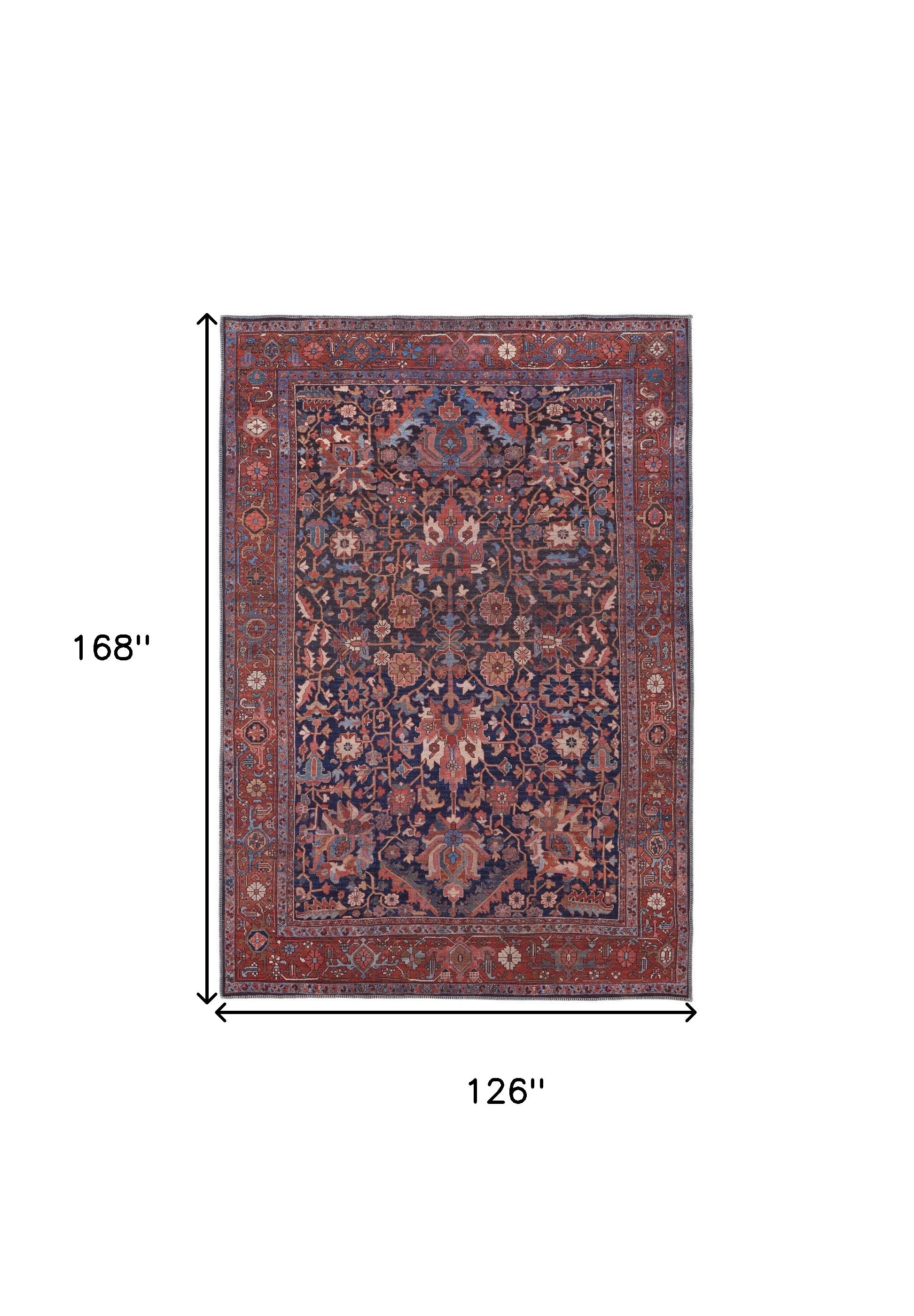 Red Orange And Blue Floral Power Loom Area Rug