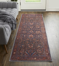 Red Orange And Blue Floral Power Loom Area Rug