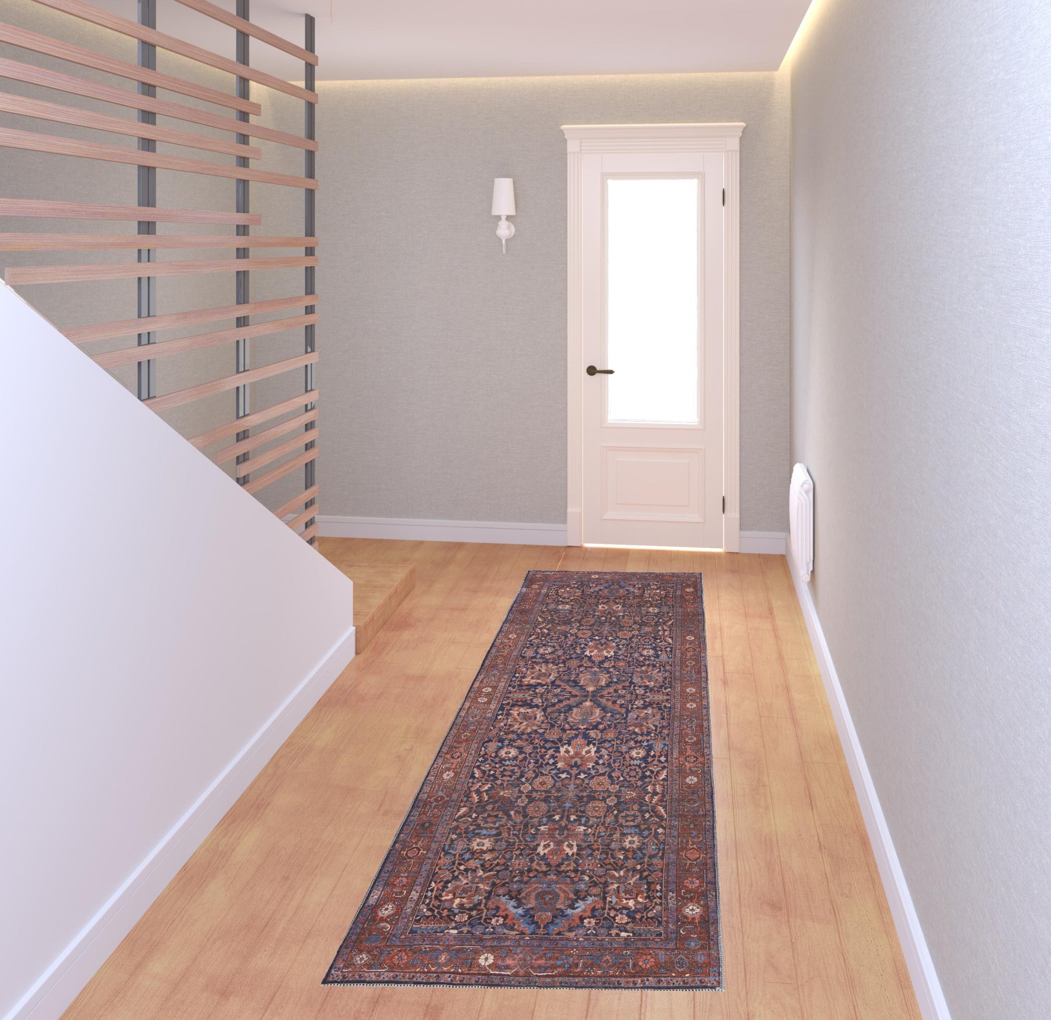 Red Orange And Blue Floral Power Loom Area Rug