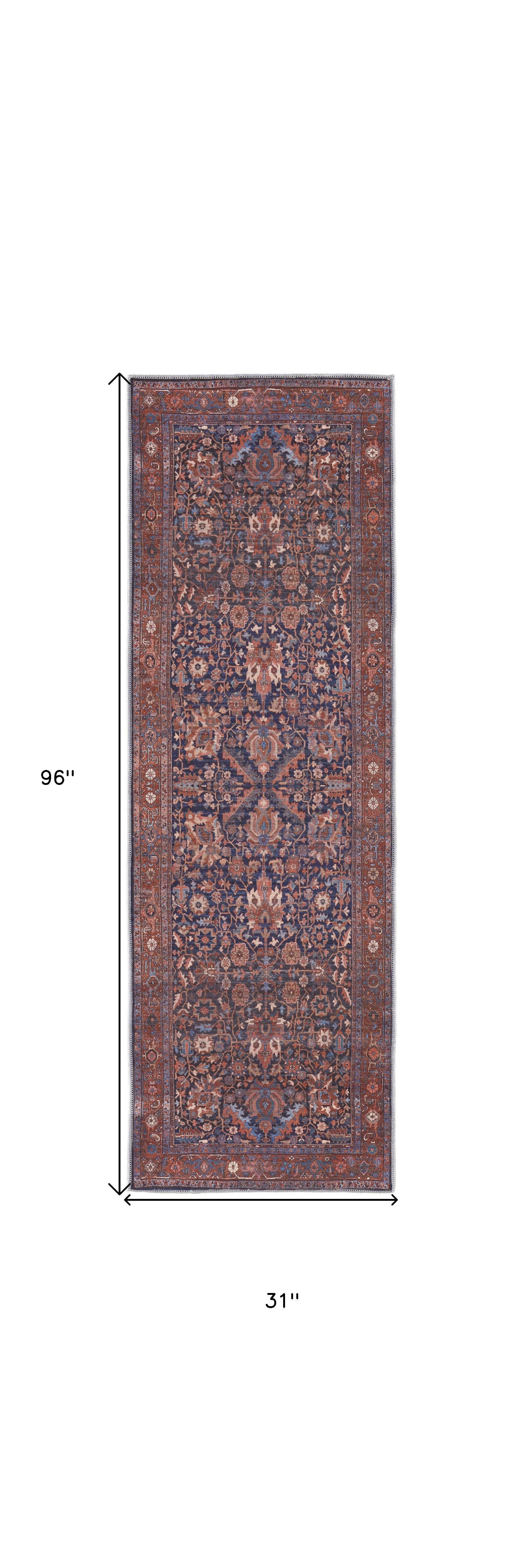 Red Orange And Blue Floral Power Loom Area Rug