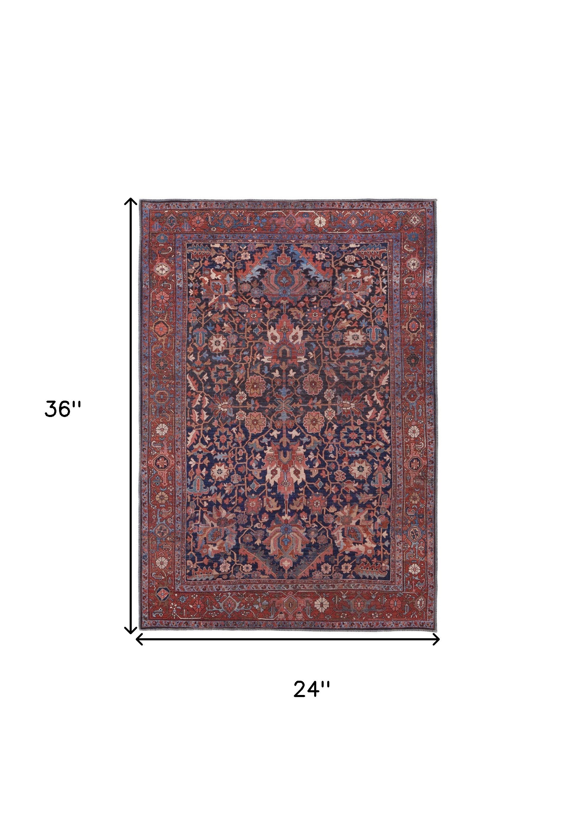 Red Orange And Blue Floral Power Loom Area Rug