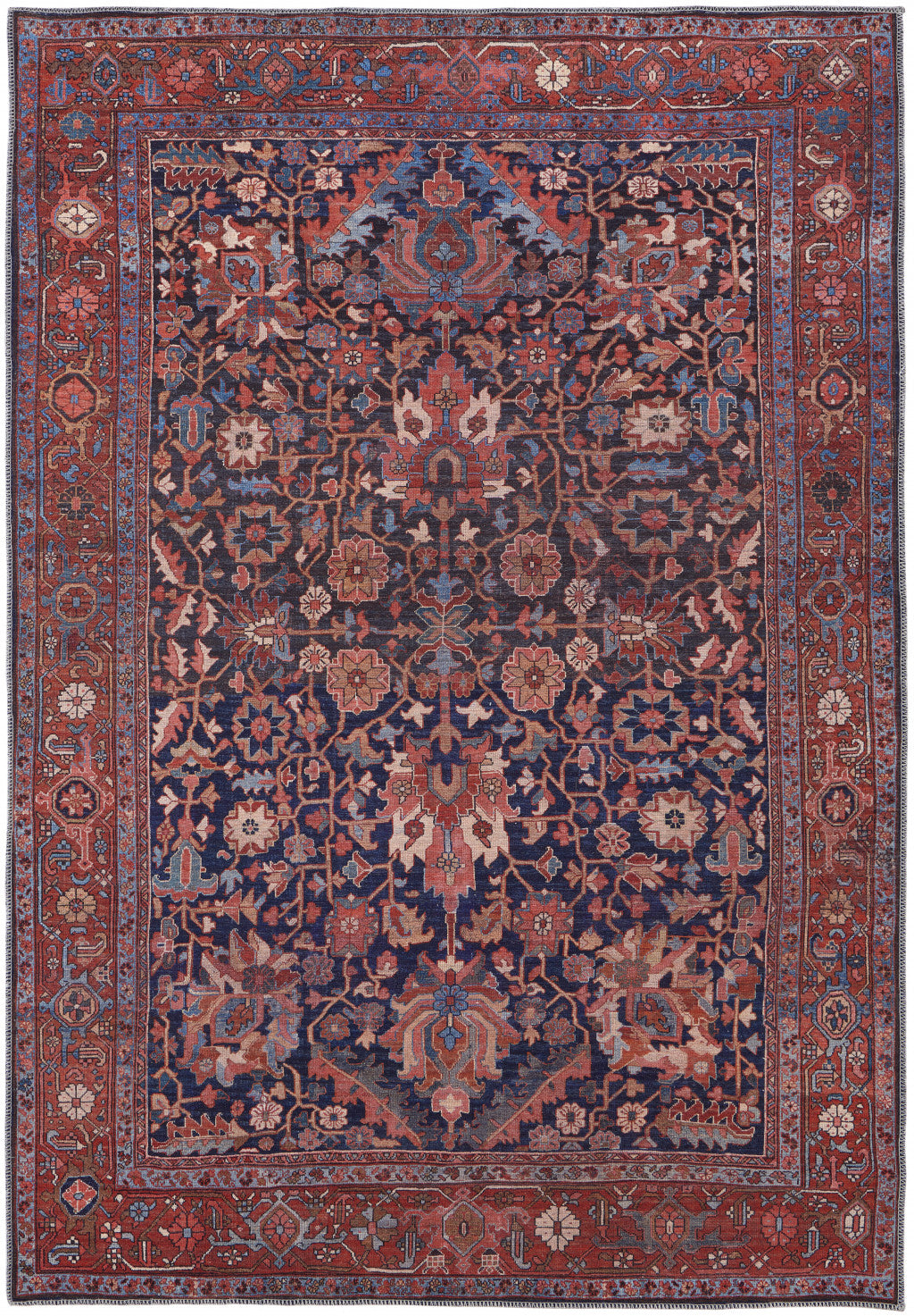 Red Orange And Blue Floral Power Loom Area Rug