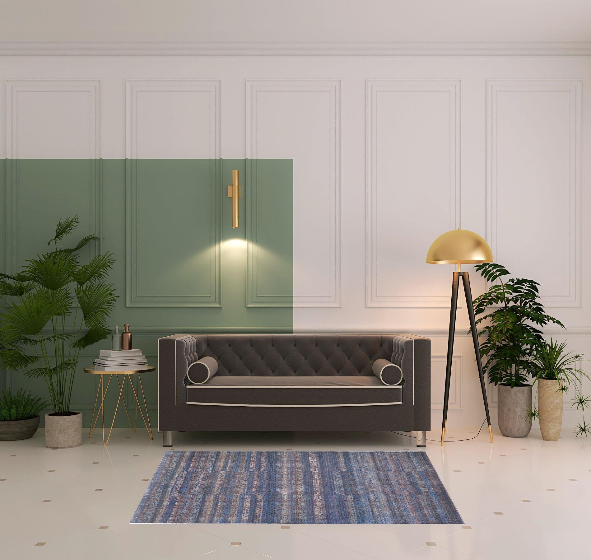 4' X 6' Blue Purple And Brown Floral Power Loom Area Rug