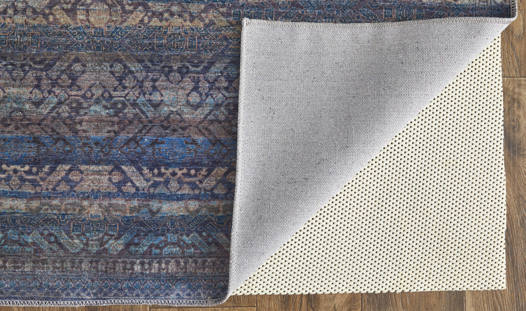 4' X 6' Blue Purple And Brown Floral Power Loom Area Rug