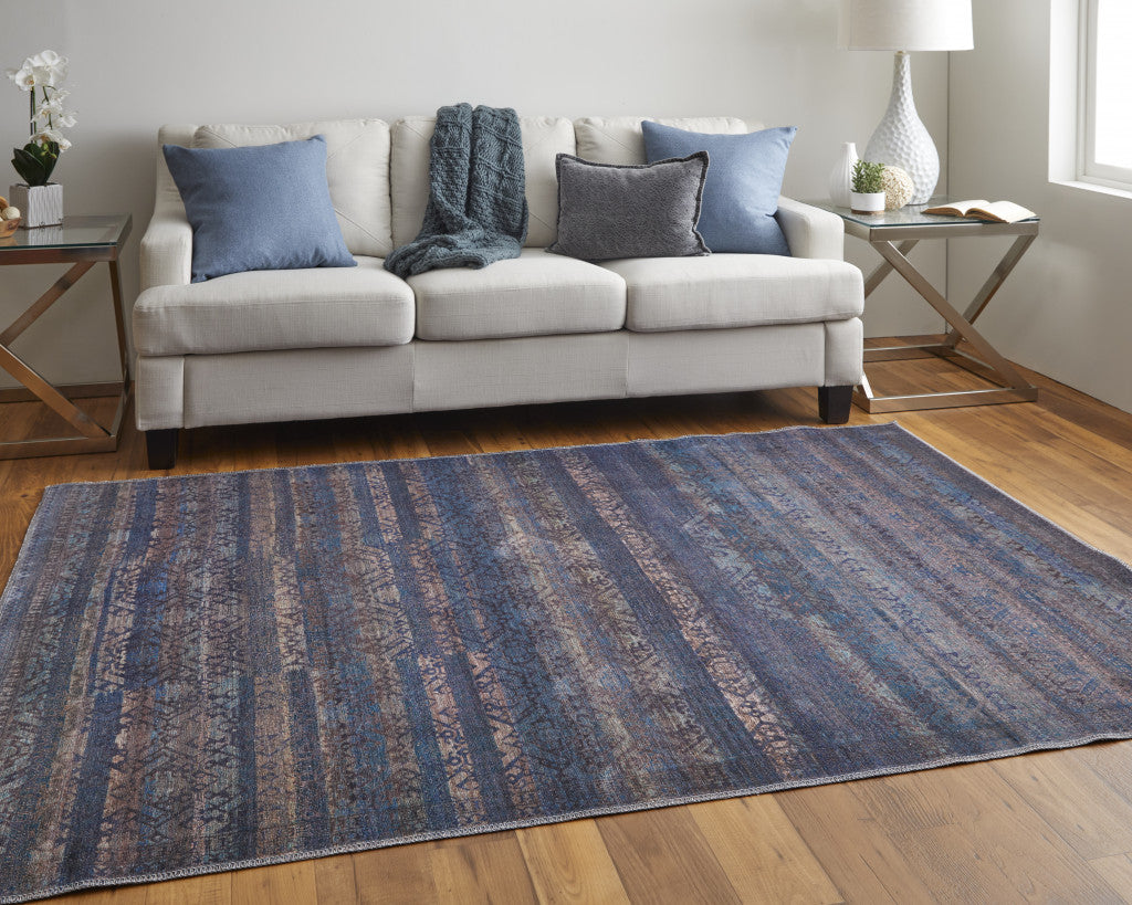 4' X 6' Blue Purple And Brown Floral Power Loom Area Rug