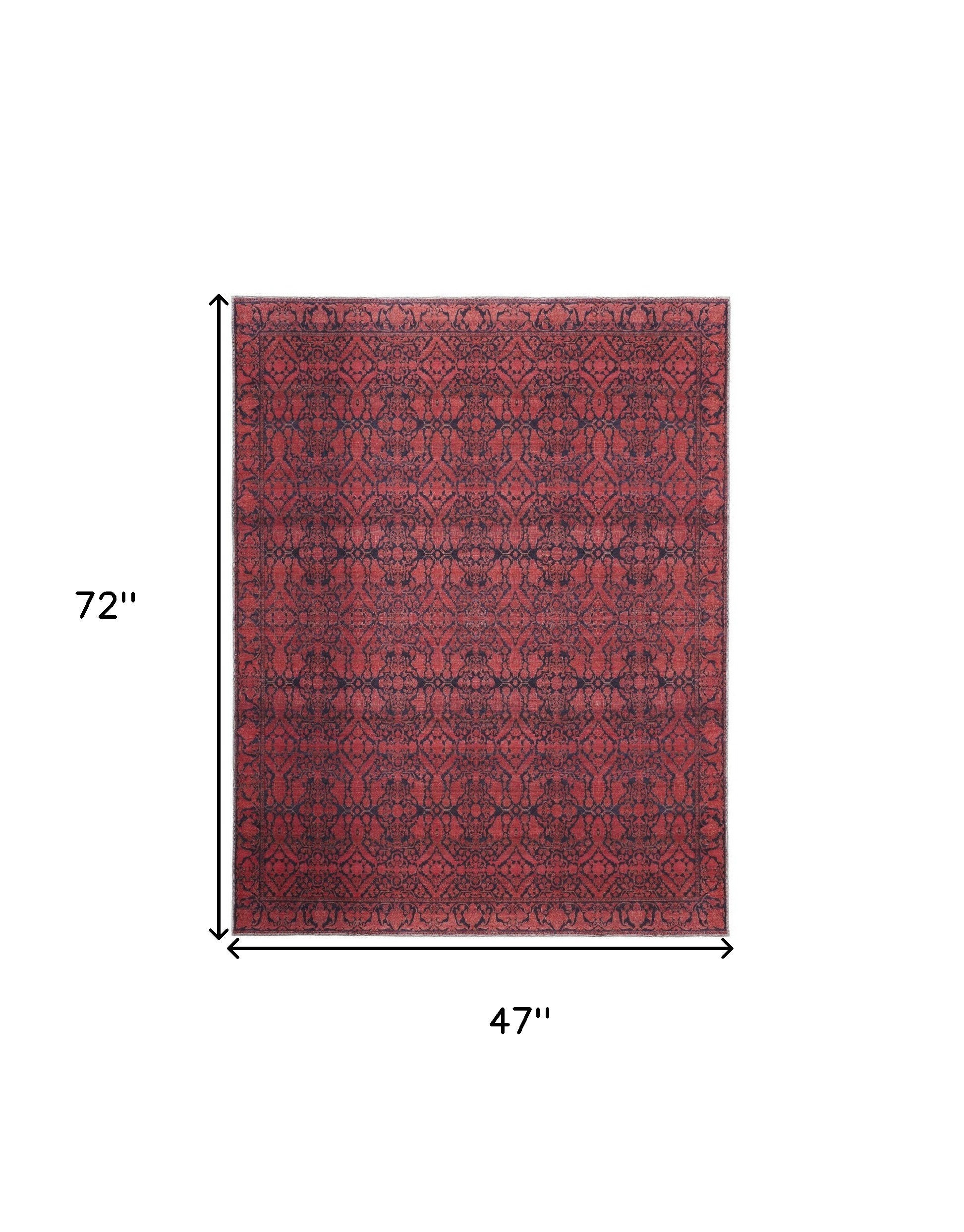 4' X 6' Red And Black Floral Power Loom Area Rug