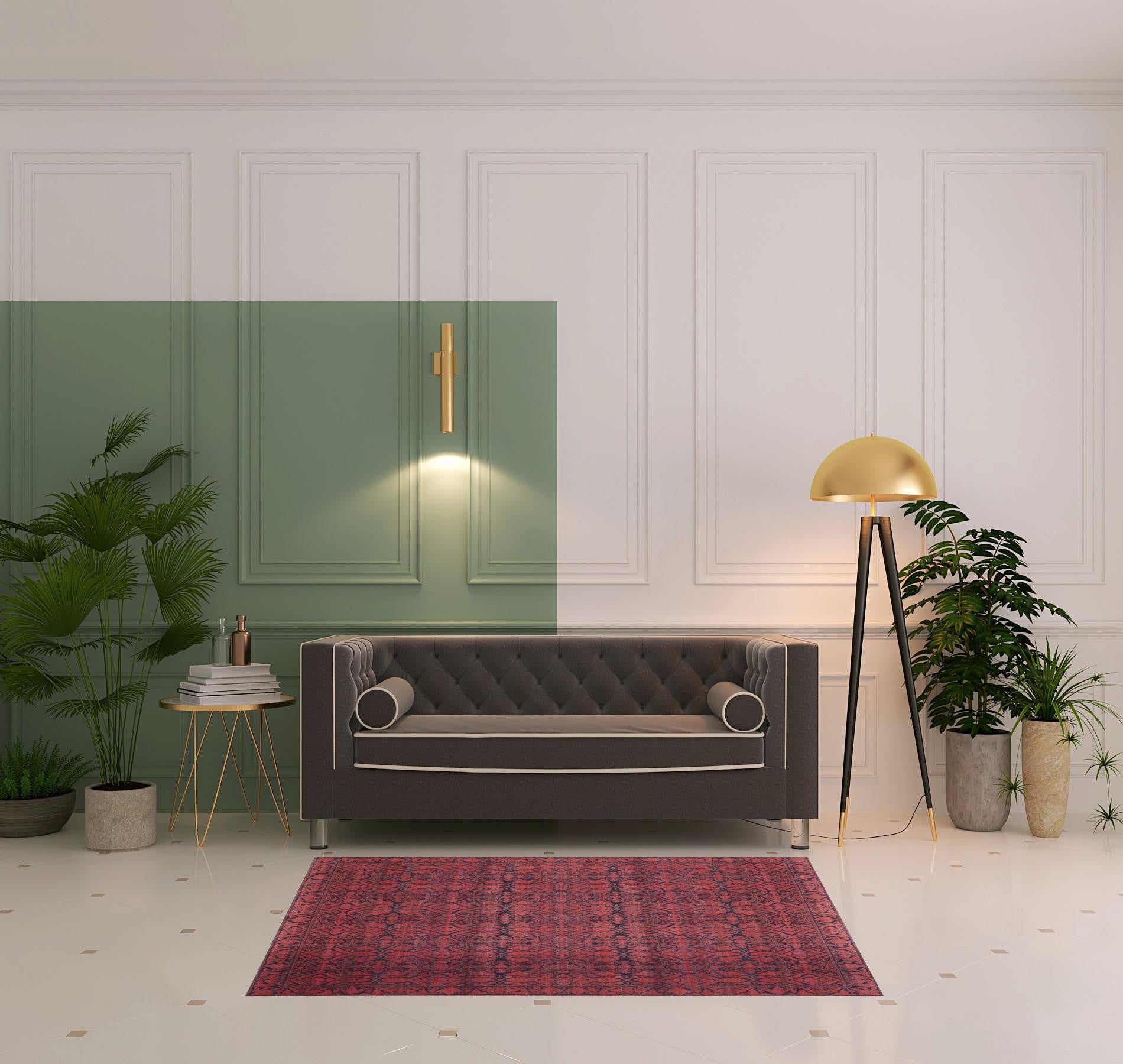 4' X 6' Red And Black Floral Power Loom Area Rug