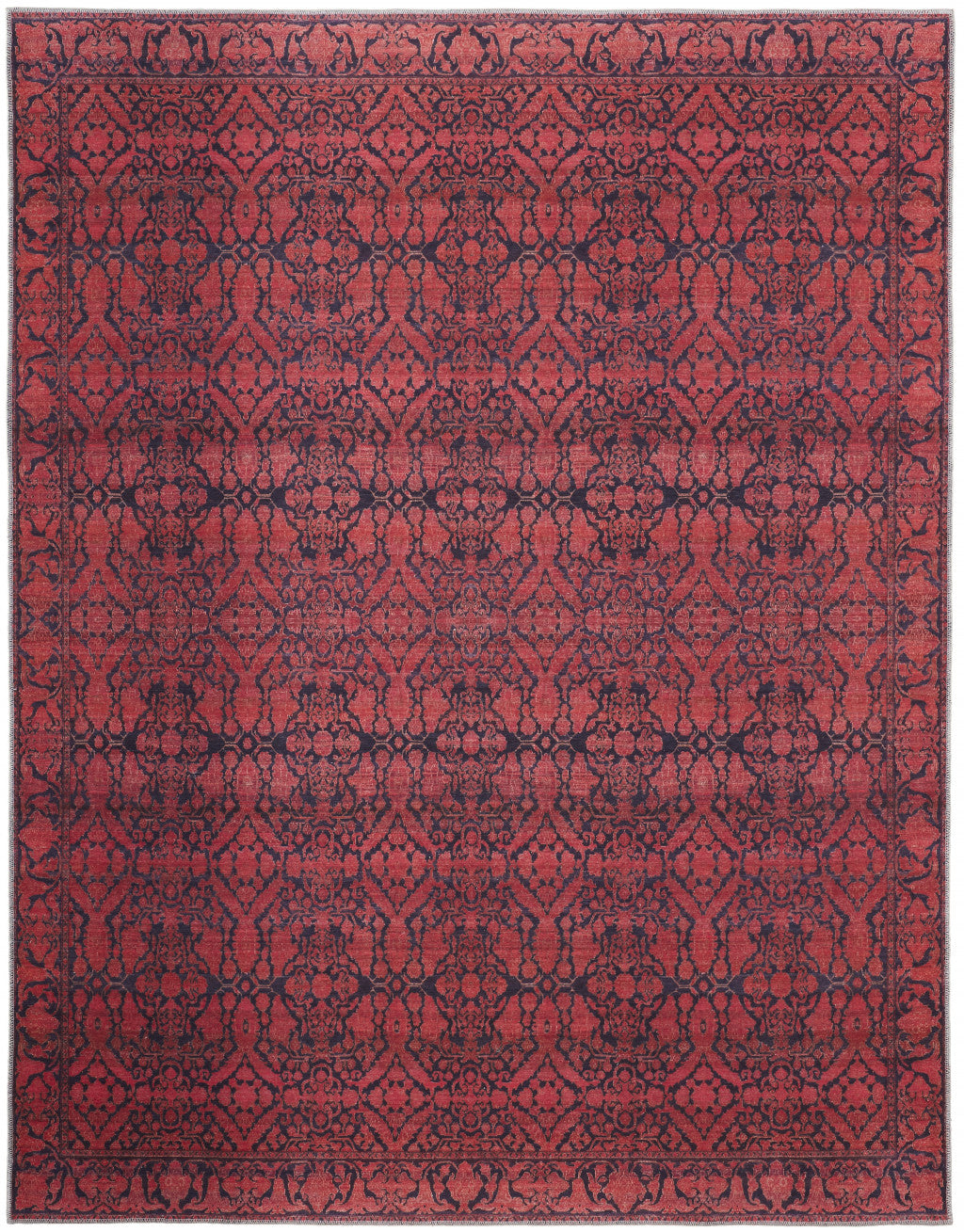 4' X 6' Red And Black Floral Power Loom Area Rug