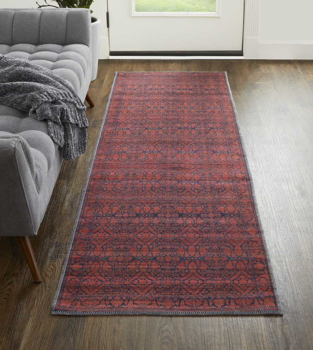 4' X 6' Red And Black Floral Power Loom Area Rug