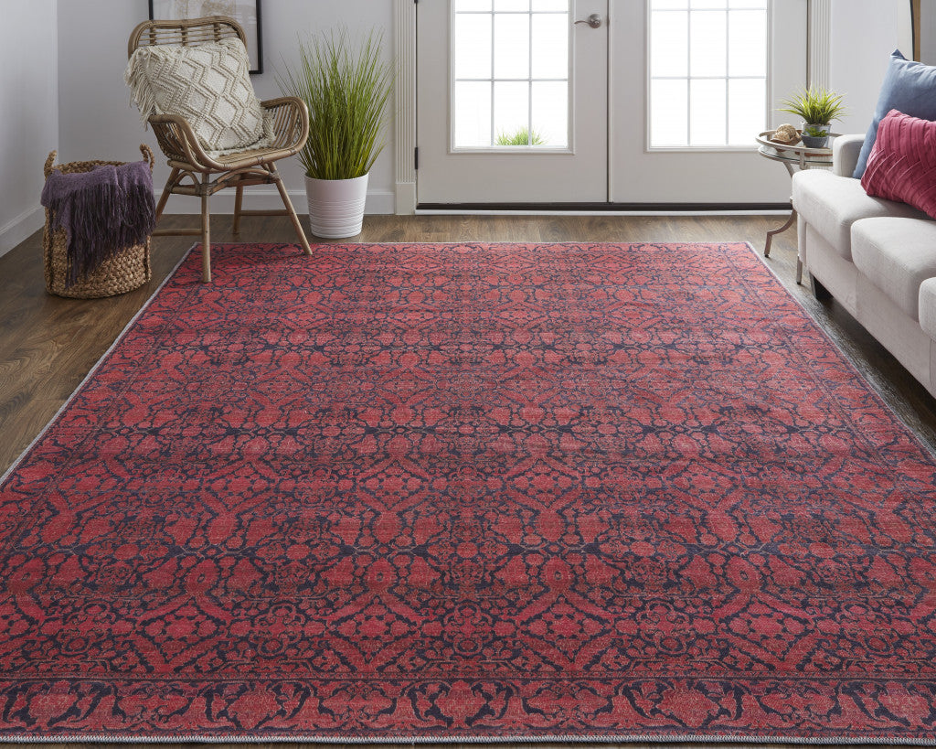 4' X 6' Red And Black Floral Power Loom Area Rug