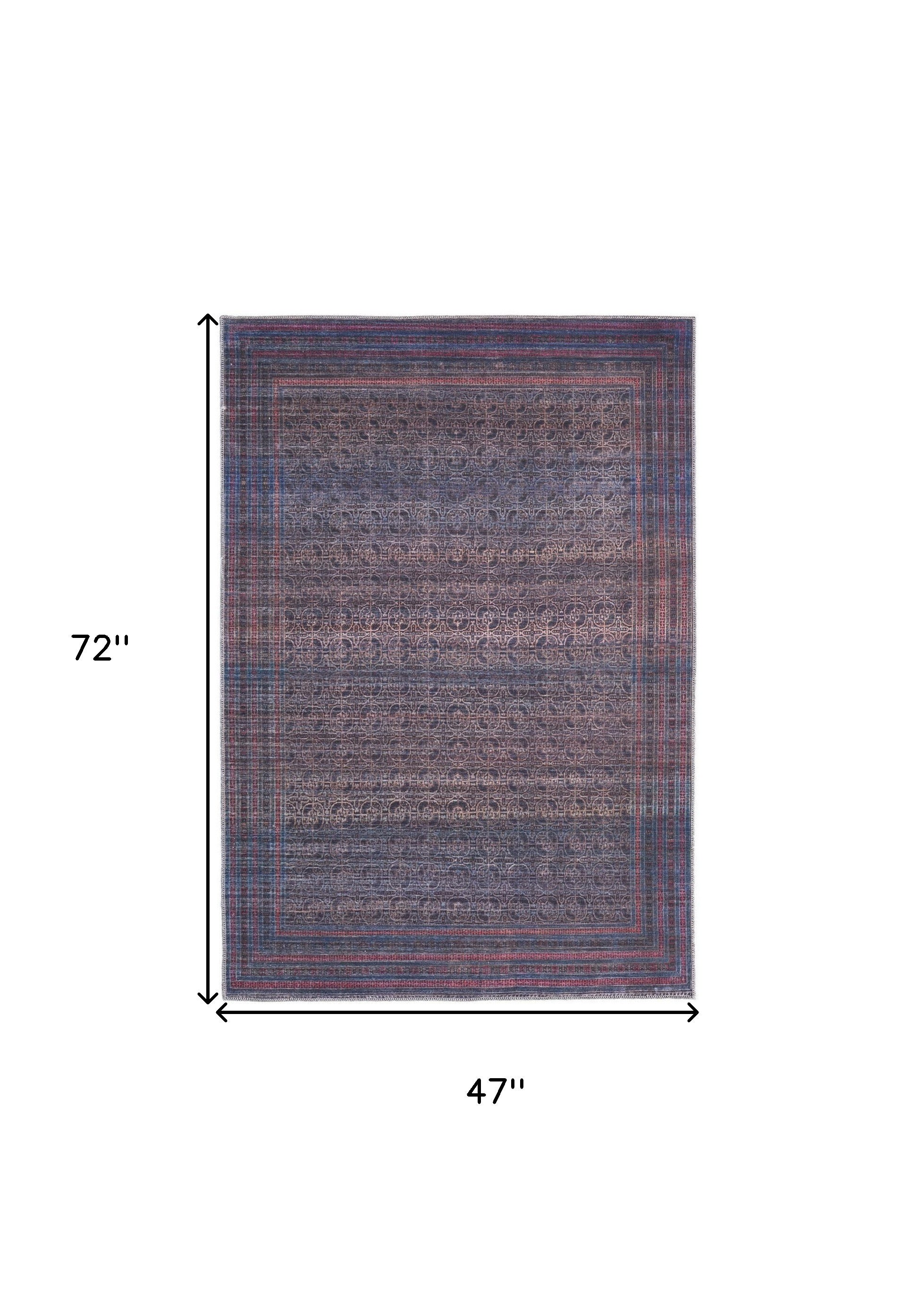 4' X 6' Blue Pink And Purple Floral Power Loom Area Rug