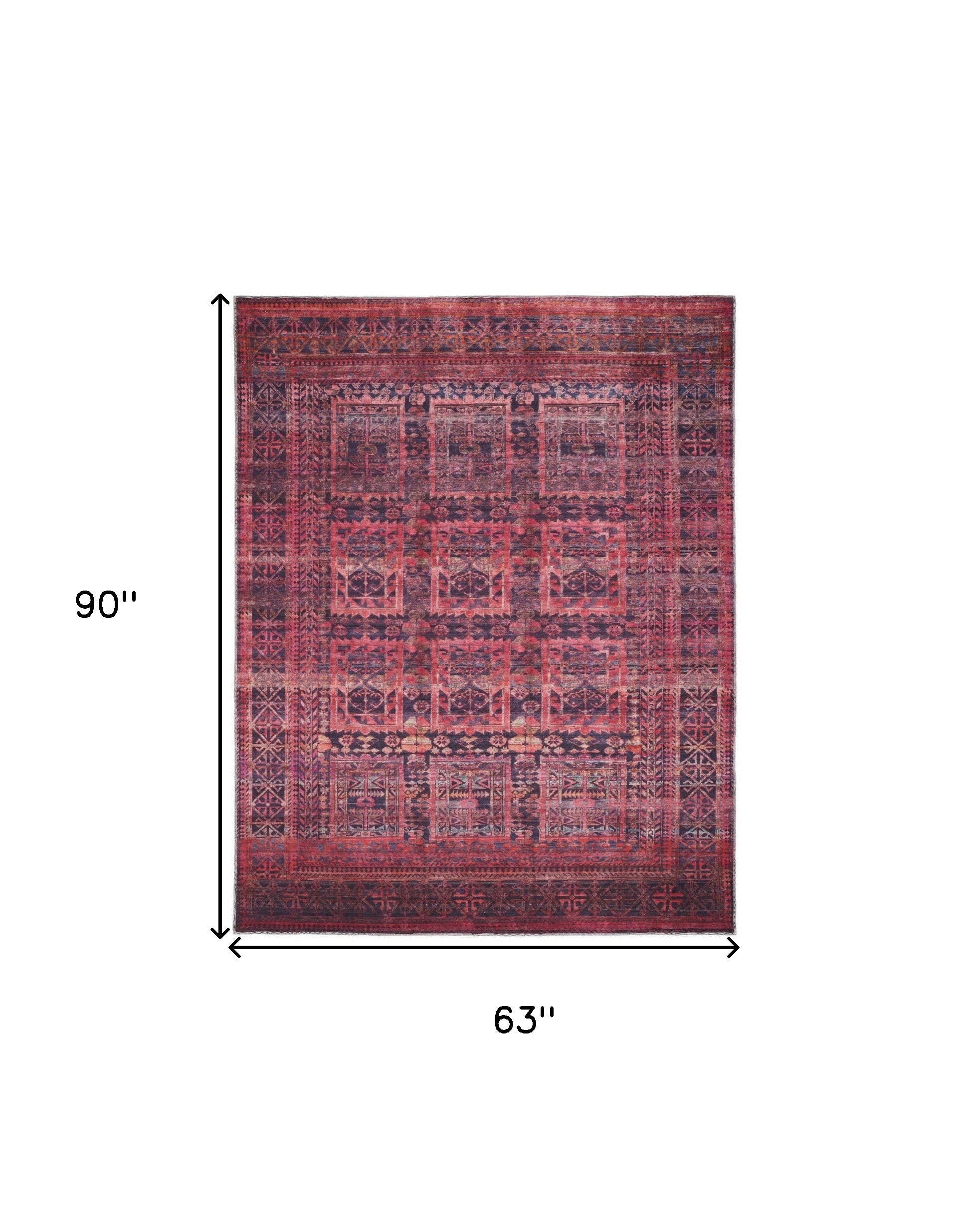 4' X 6' Red And Gray Geometric Power Loom Area Rug