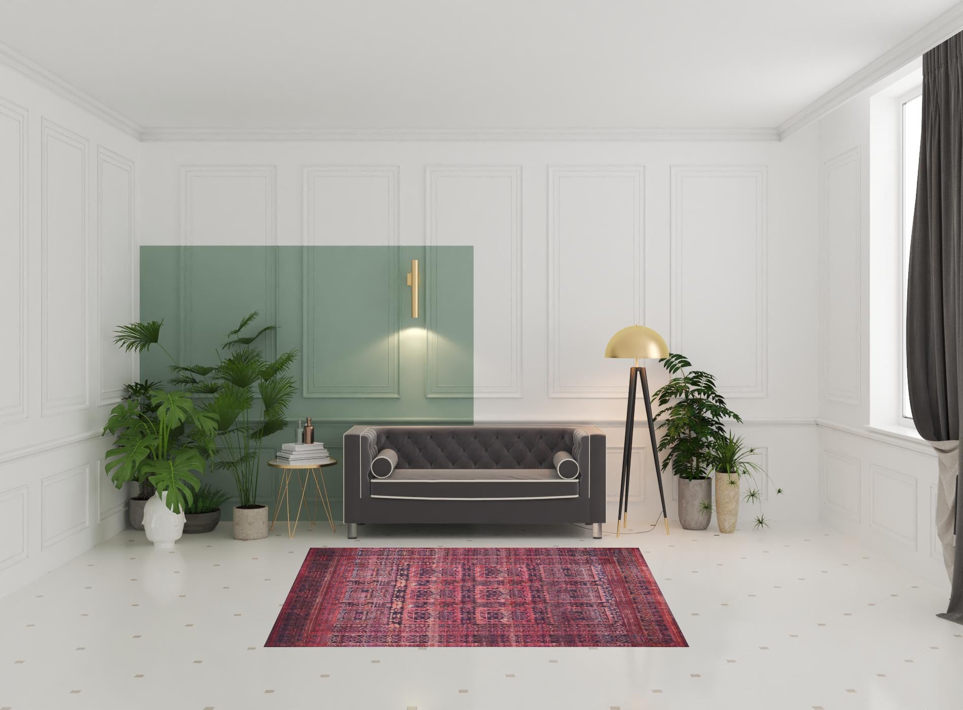 4' X 6' Red And Gray Geometric Power Loom Area Rug