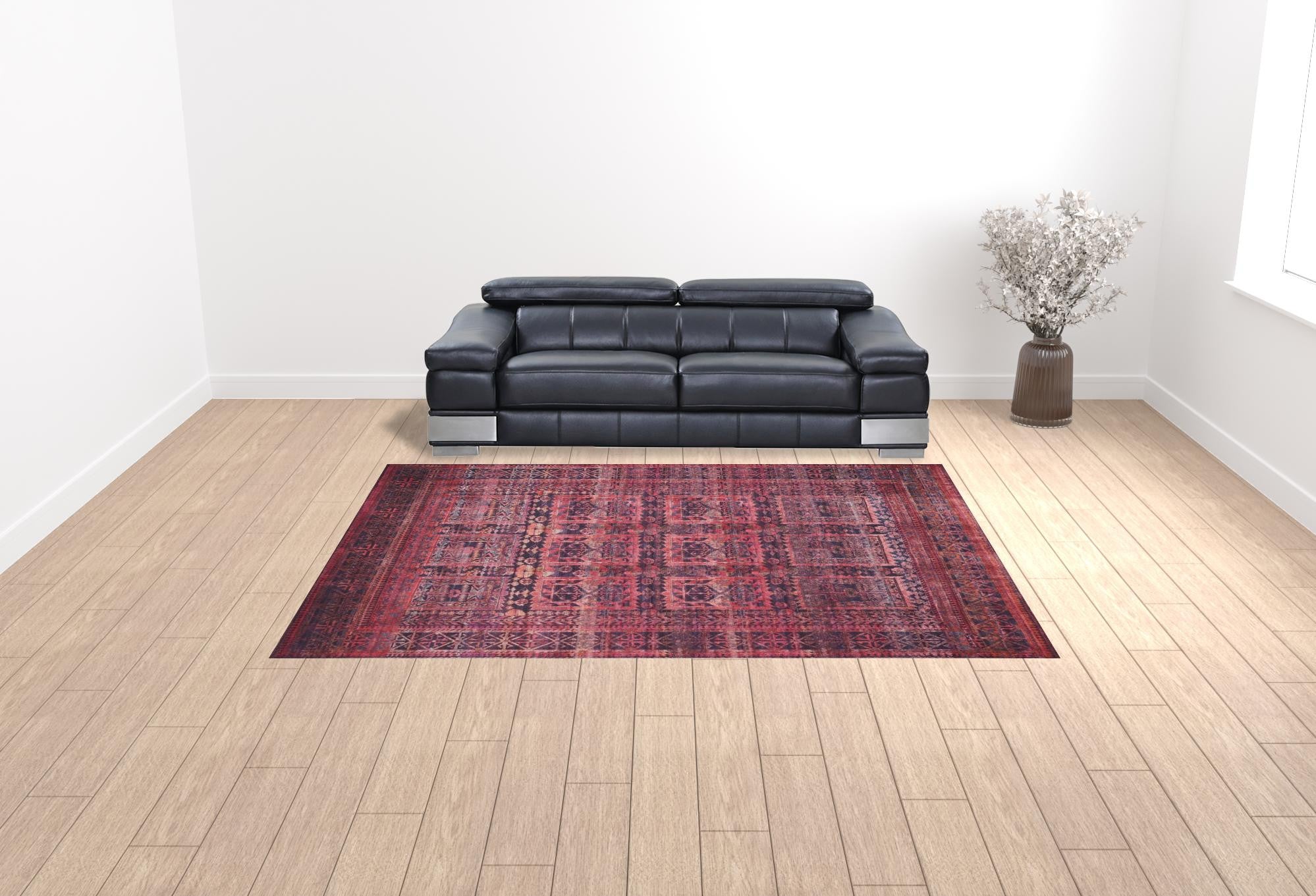 4' X 6' Red And Gray Geometric Power Loom Area Rug