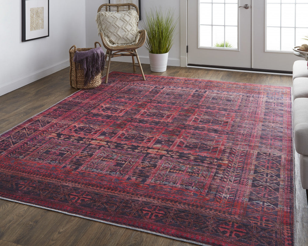 4' X 6' Red And Gray Geometric Power Loom Area Rug