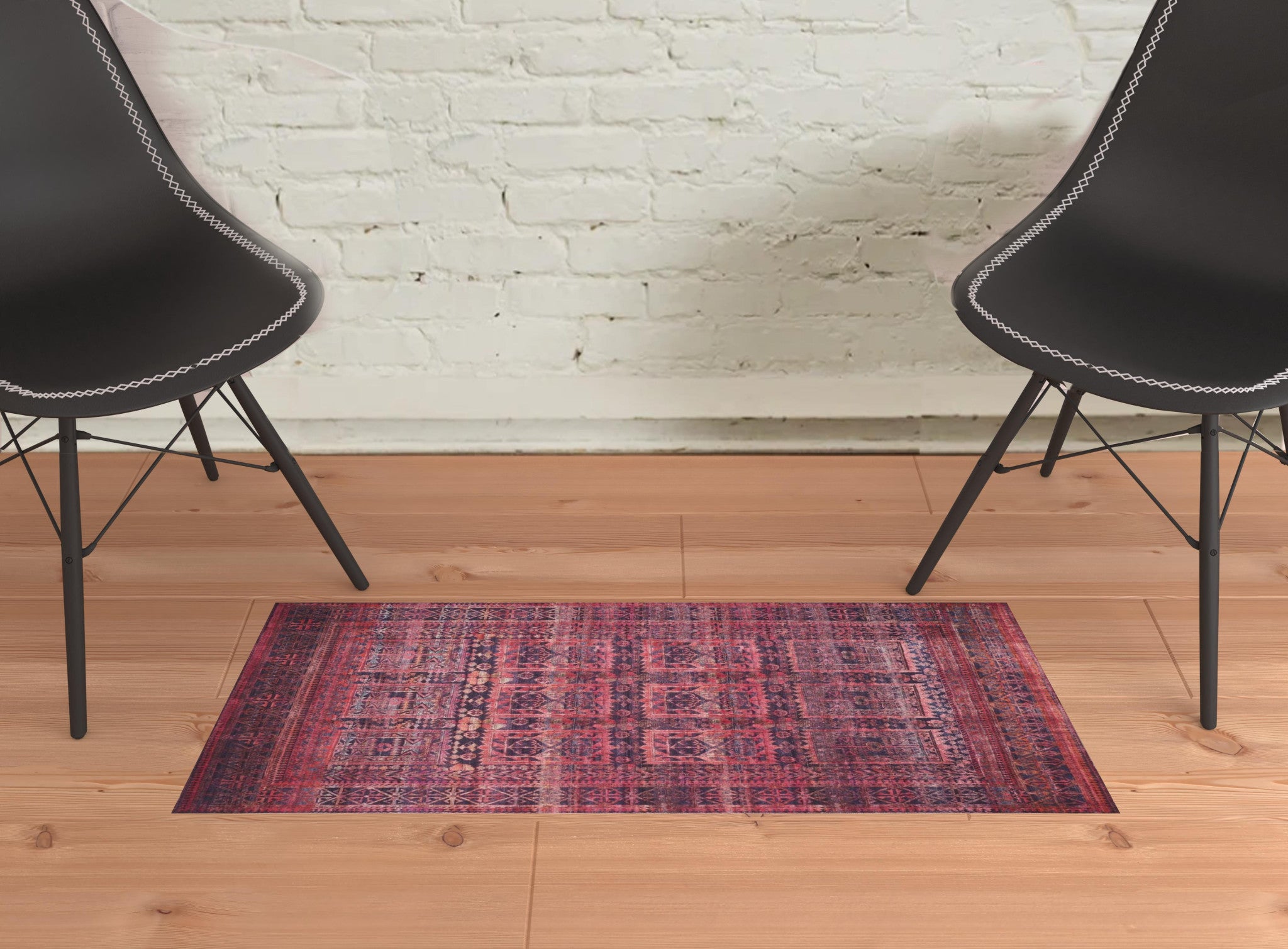 4' X 6' Red And Gray Geometric Power Loom Area Rug