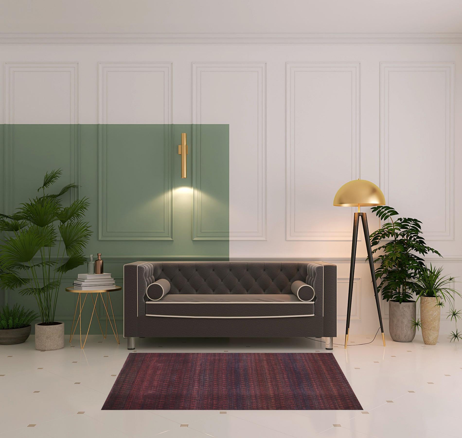 4' X 6' Red And Gray Striped Power Loom Area Rug