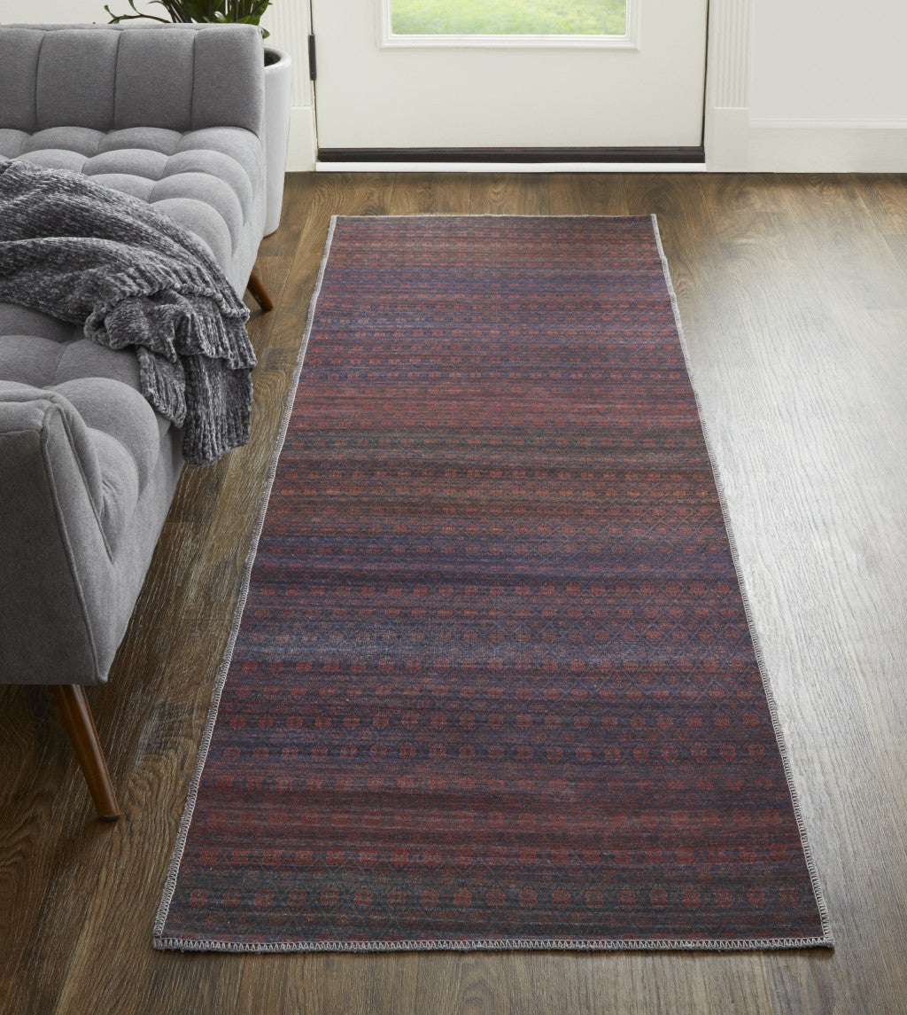 4' X 6' Red And Gray Striped Power Loom Area Rug