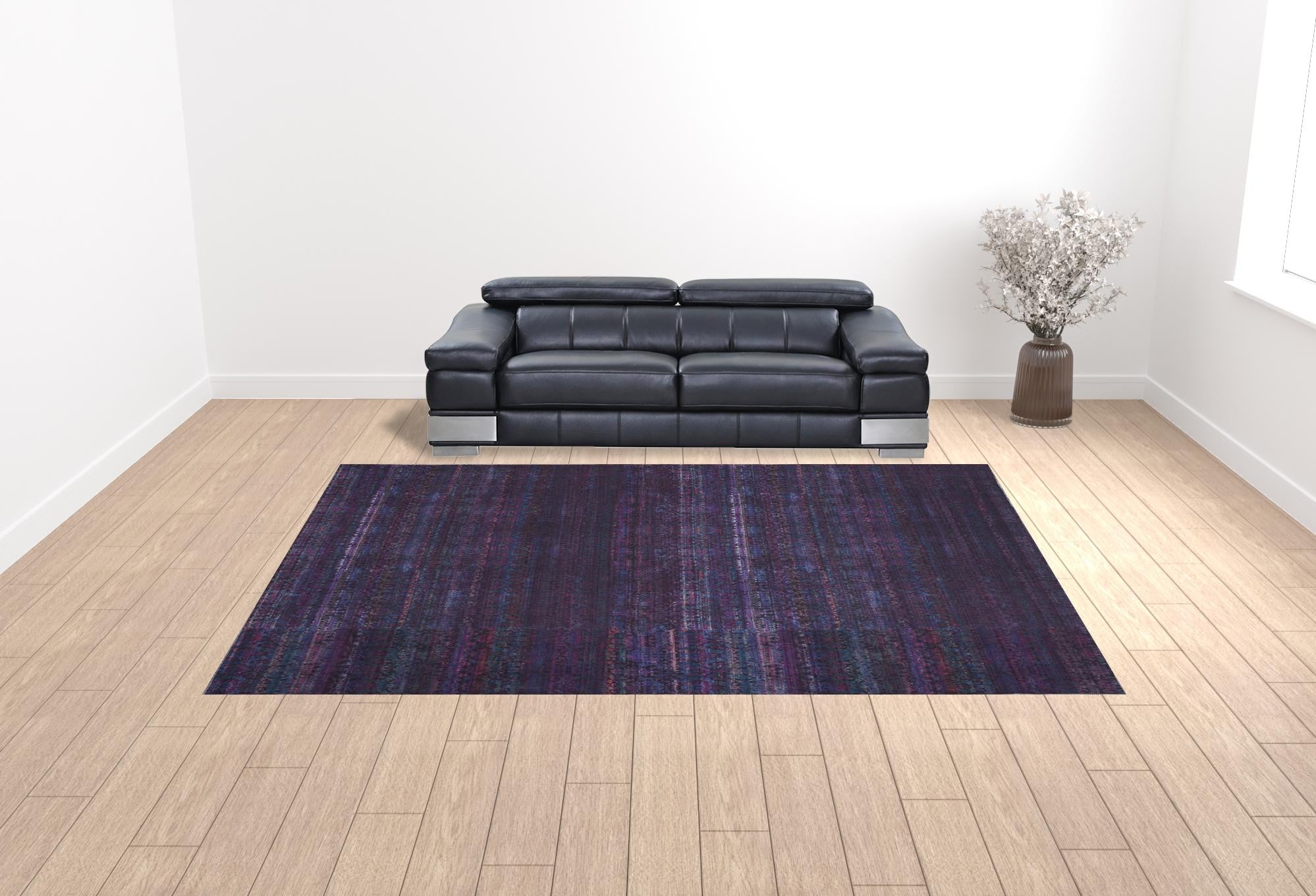 4' X 6' Blue And Purple Striped Power Loom Area Rug