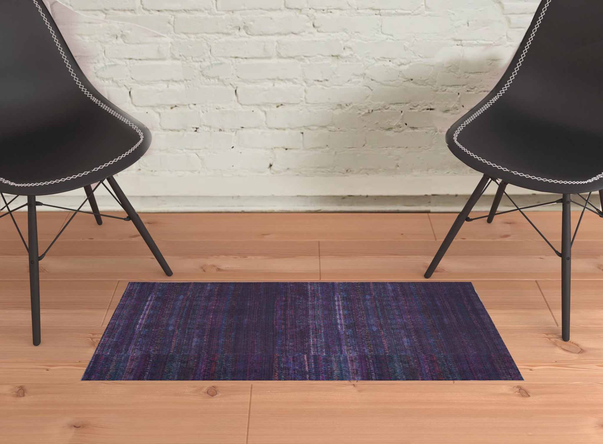4' X 6' Blue And Purple Striped Power Loom Area Rug