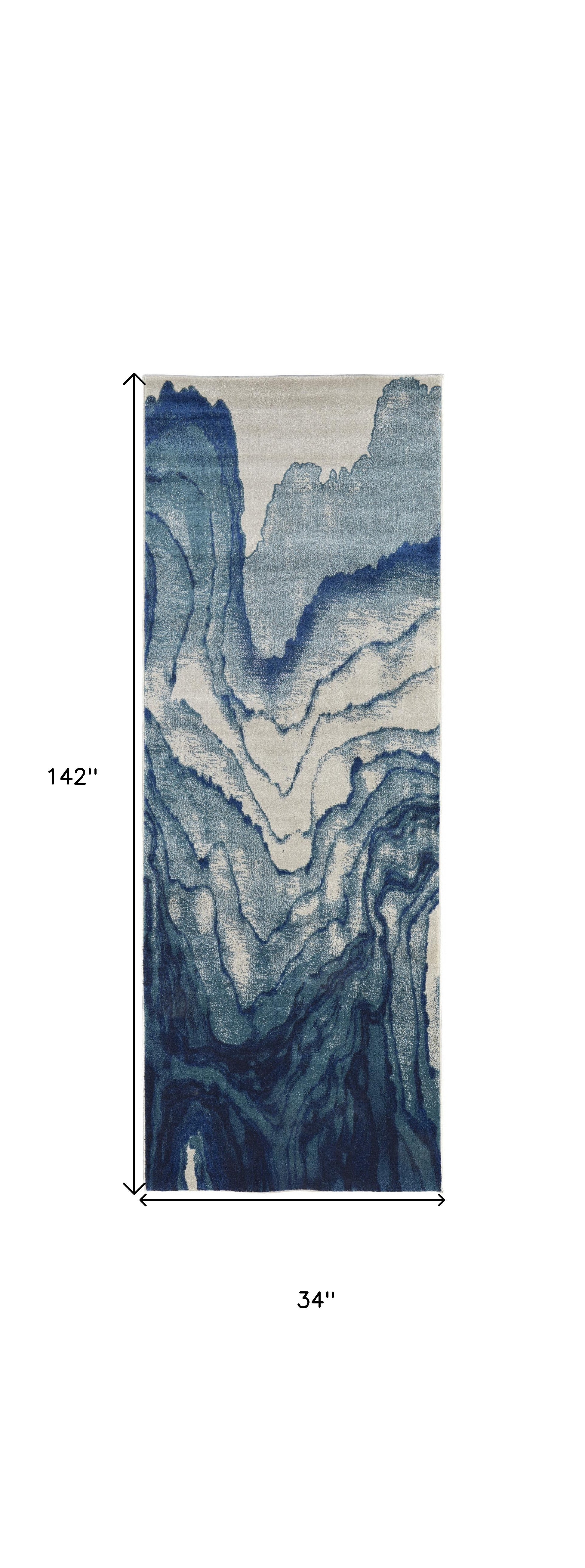 Blue Ivory And Green Runner Rug 12'