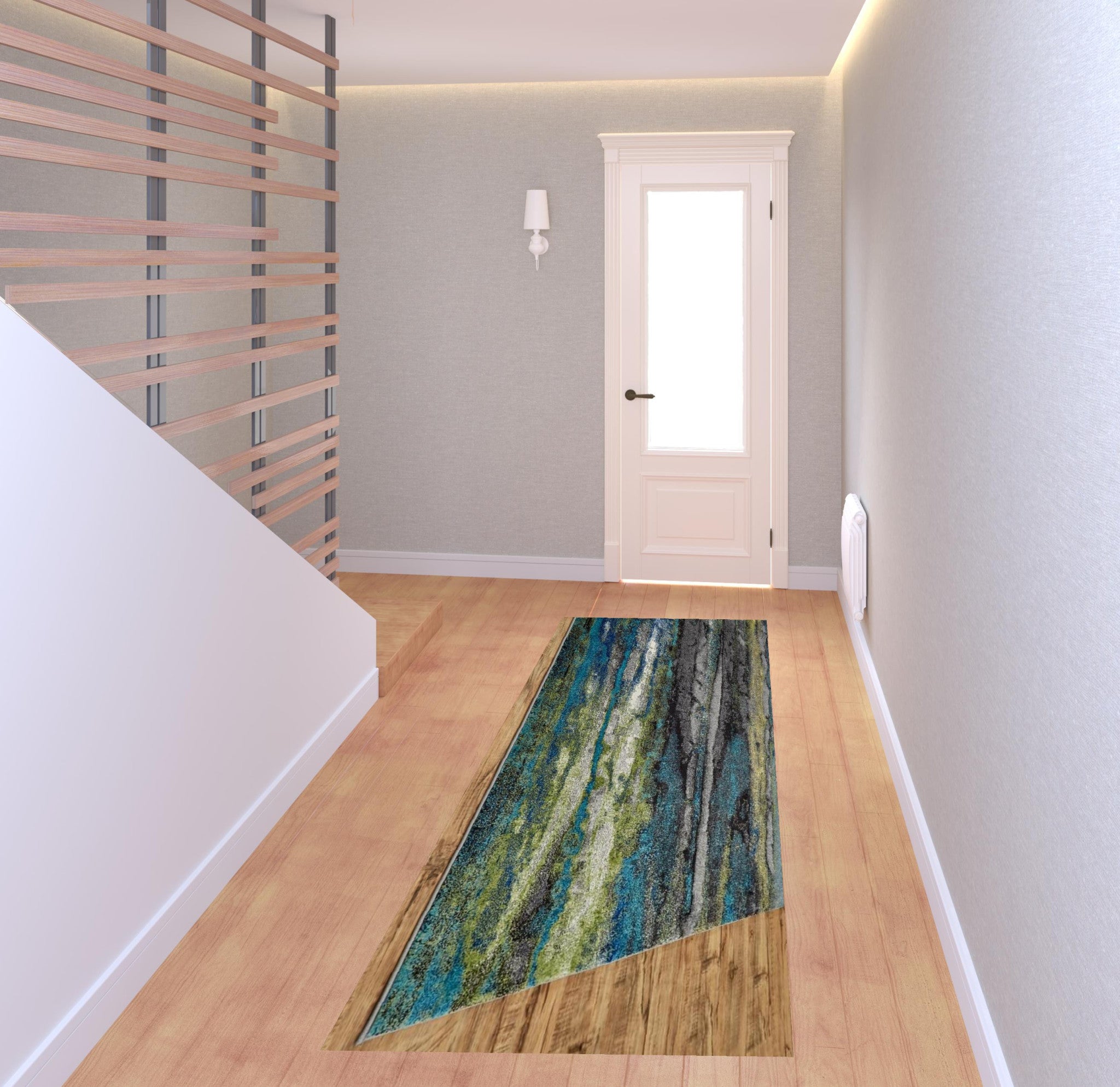 10' X 13' Blue Green And Taupe Stain Resistant Area Rug