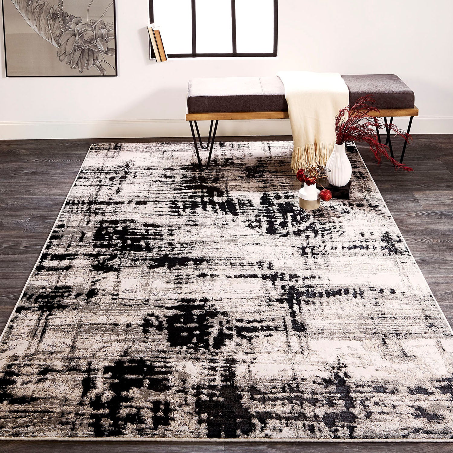Black White And Gray Area Rug - 9' x 12'