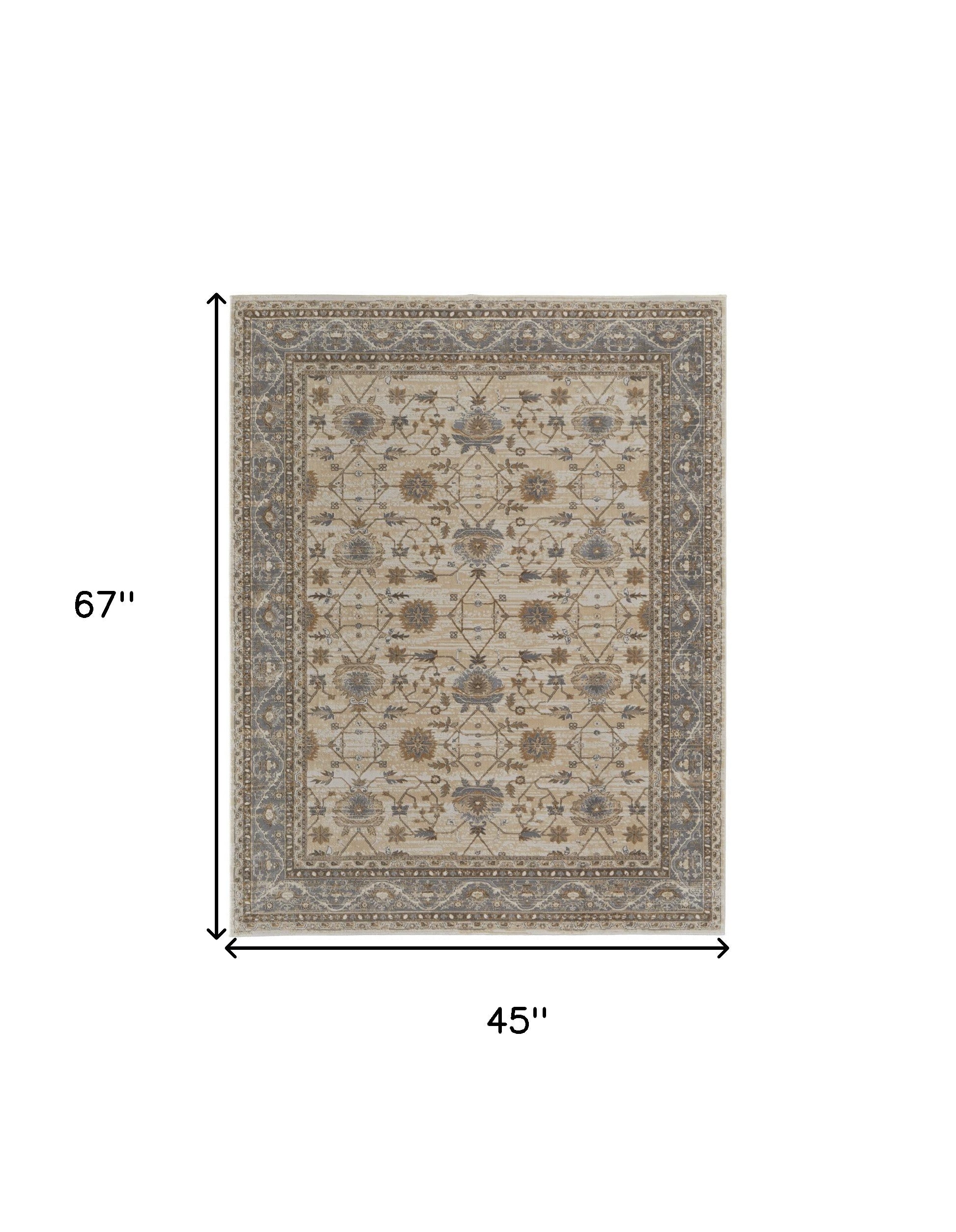9' X 12' Tan Ivory And Gray Power Loom Area Rug