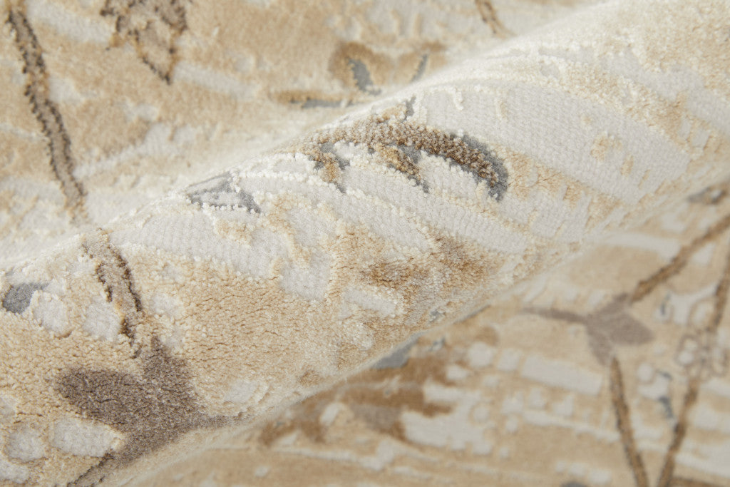 9' X 12' Tan Ivory And Gray Power Loom Area Rug