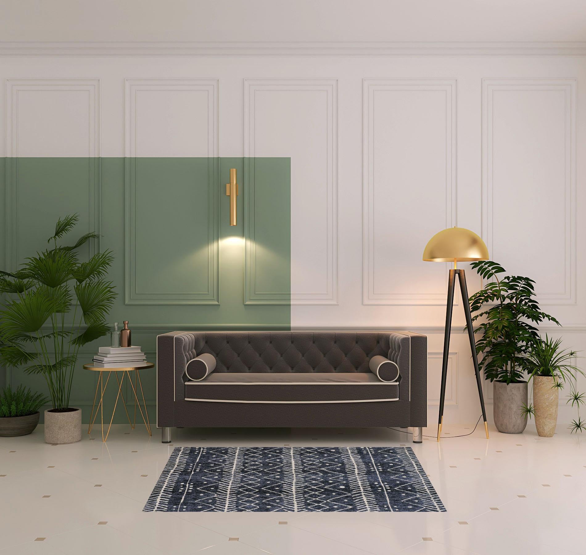 Blue And Ivory Striped Stain Resistant Area Rug - 10' X 13'