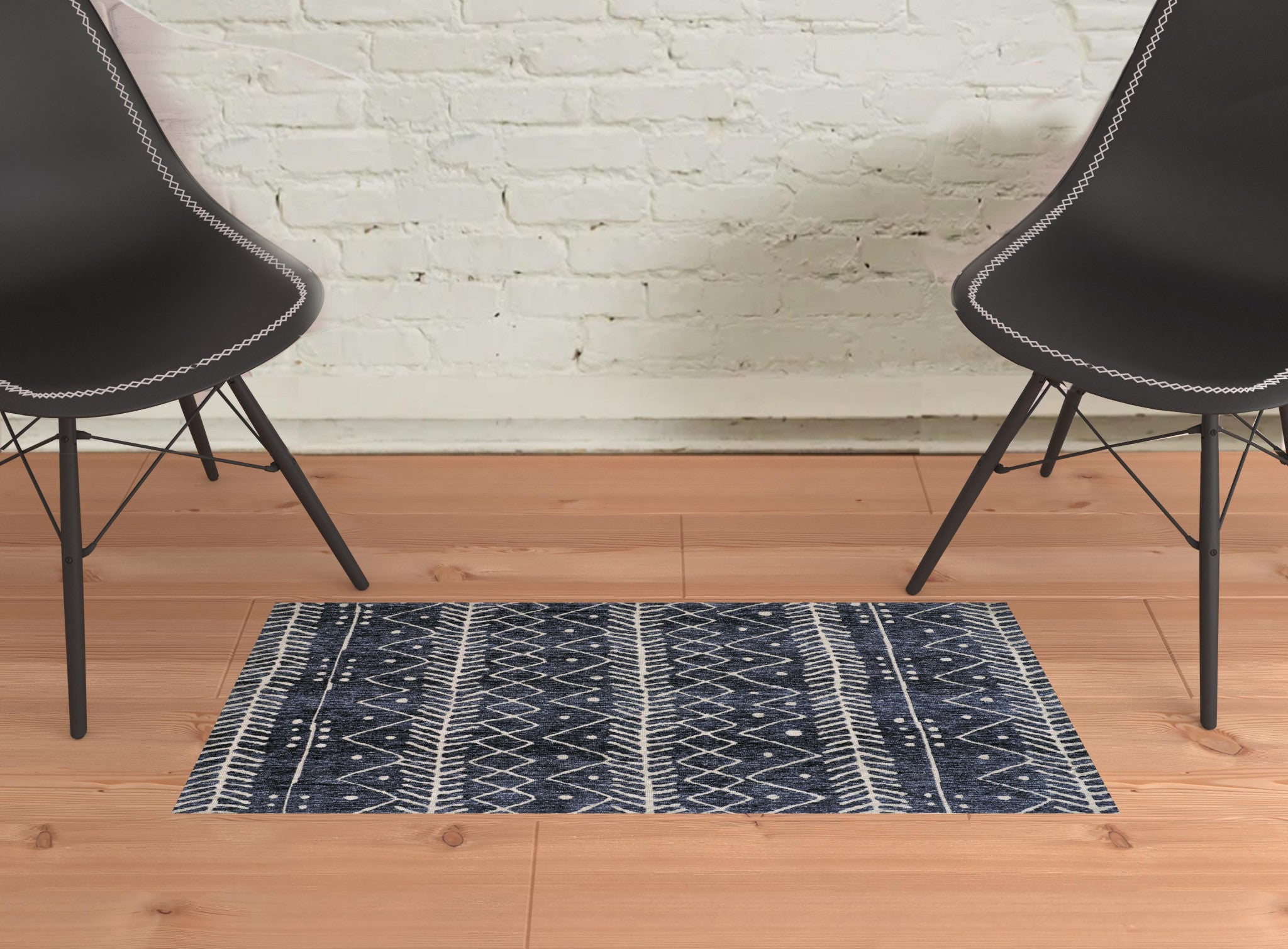 Blue And Ivory Striped Stain Resistant Area Rug - 10' X 13'